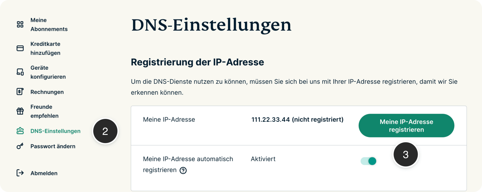 IP-Adresse registrieren