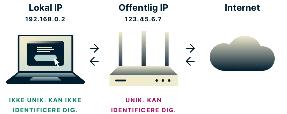 Lokale IP'er er ikke unikke og kan ikke bruges til at identificere dig, men offentlige IP'er kan
