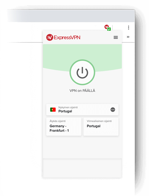 Paras VPN-selainlisäosa Chromelle: Lähikuva ExpressVPN-selainlisäosasta, jossa VPN on kytkettynä päälle.