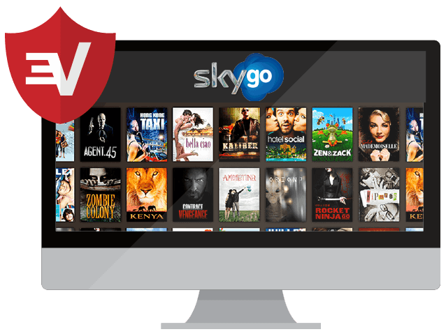 Логотип Sky Go на экране компьютера.