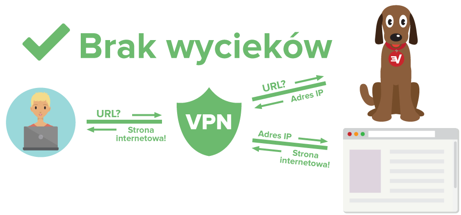 Diagram przedstawiający użytkownika VPN chronionego przed wyciekami DNS
