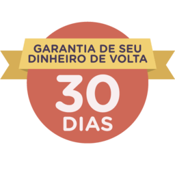Garantia de reembolso de 30 dias no emblema vermelho com a fita amarela.