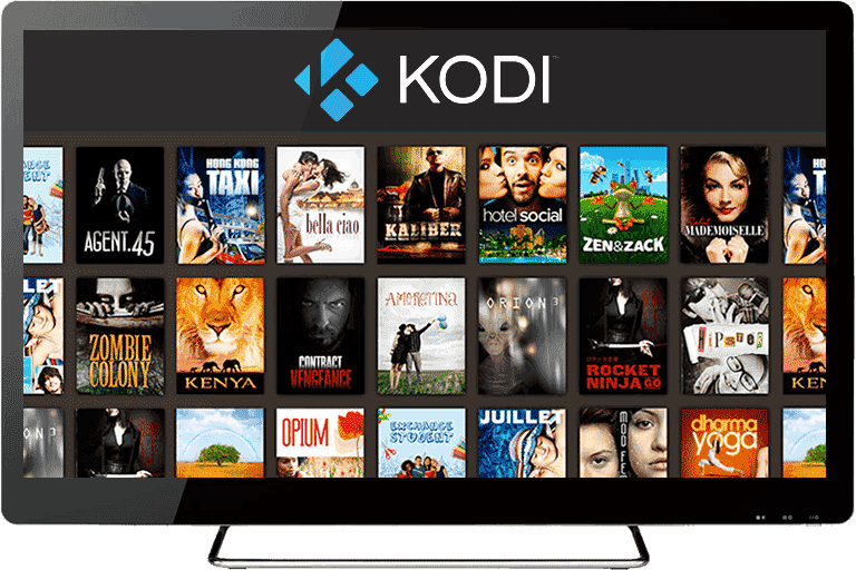 Выбор фильмов в приложении Kodi на экране телевизора.