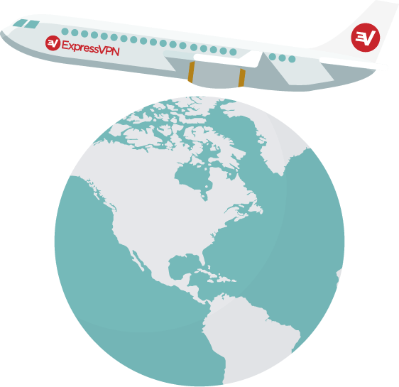 Un avion avec le logo ExpressVPN et un globe.
