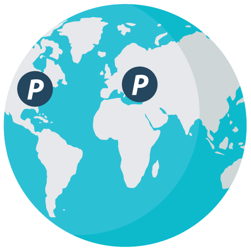 En globe der kun viser to proxy-servere, langt fra hinanden.