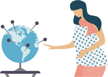 Placing pushpins on different locations on a globe.