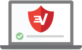 A laptop with the ExpressVPN shield.