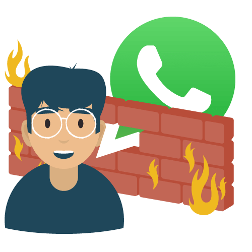 Desbloqueie o WhatsApp: homem sorridente usando o WhatsApp através de um firewall.