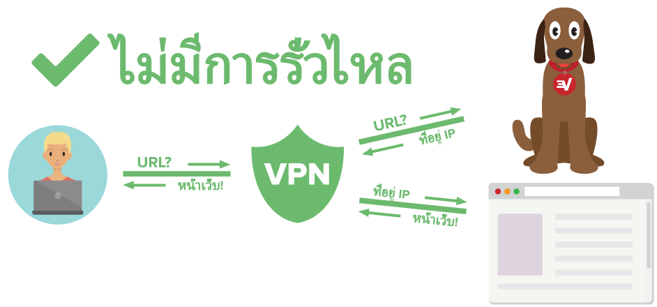 ไดอะแกรมแสดงการป้องกันผู้ใช้ VPN จากการรั่วไหลของ DNS